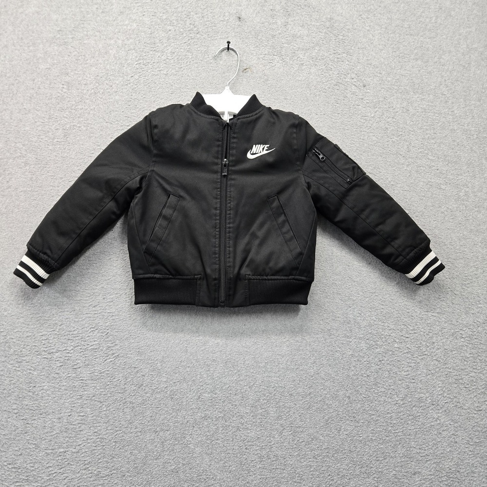 Nike Boys Jacket 3T (92-98 CM 2-3 YRS) Black Embroidered Bomber Jacket Pockets